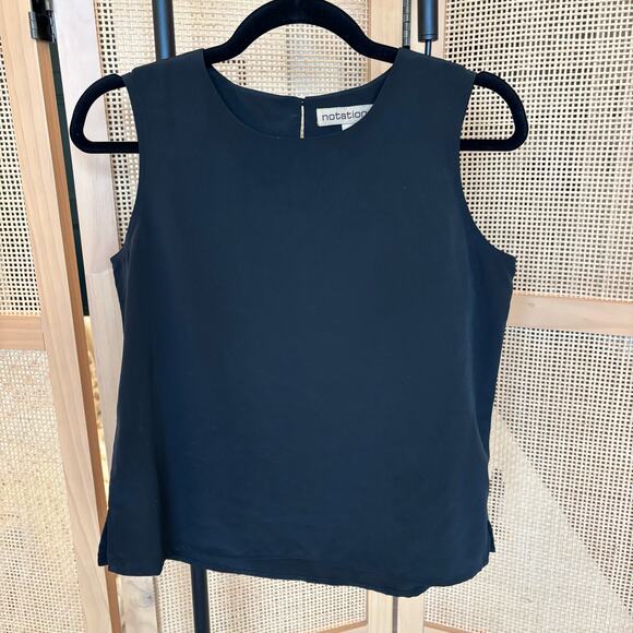 Black tank top loose crepe notations size small - Picture 3 of 6